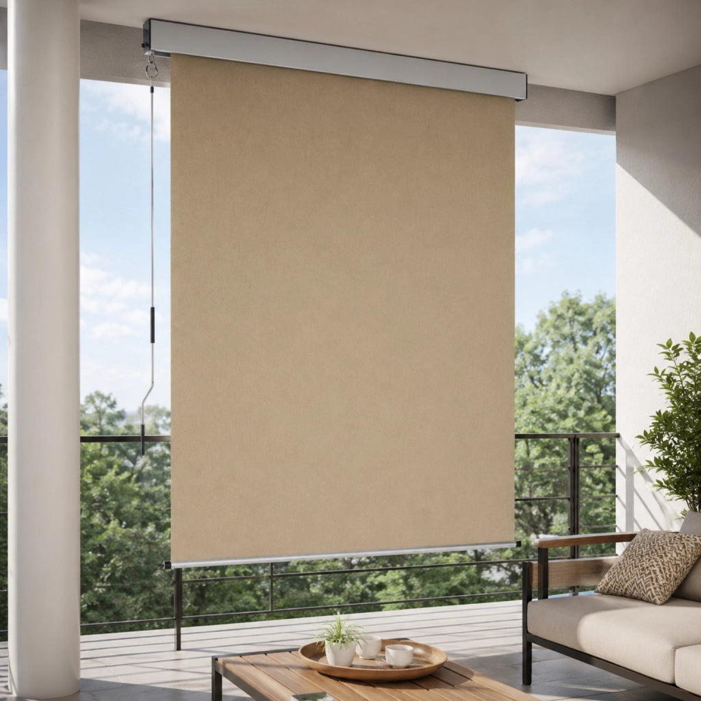 Tenda Verticale Da Sole Frangivista Protezione UV Idrorepellente E Privacy Cassonetto In Alluminio E Manovella Rimovibile Per Balcone Terrazza Veranda 180 X 250 Cm Beige