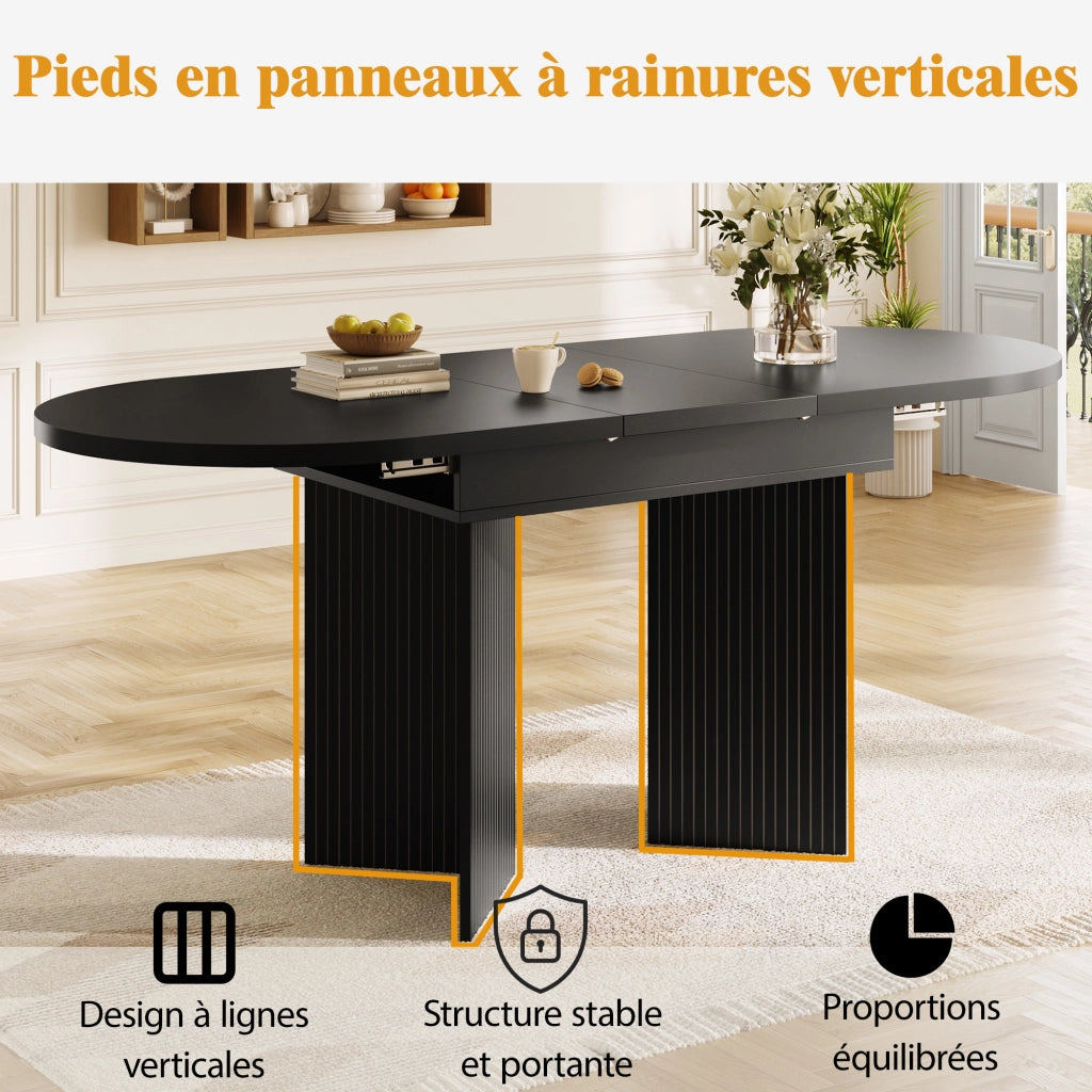 Tavolo allungabile con piano telescopico e gambe scanalate, per cucina e soggiorno, in MDF nero, 120-160 × 80 × 75 cm
