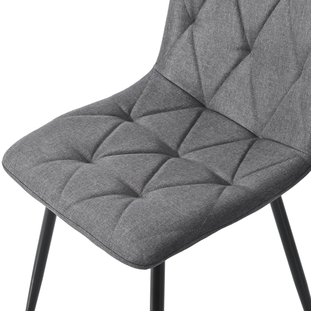 Set di 4 sedie da pranzo imbottite in lino grigio scuro con gambe in metallo nero