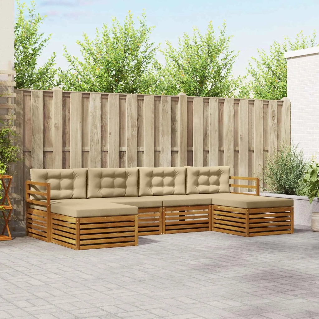 Set divani 6 pcs Naturale e Beige Legno di Acacia Massello 3373883