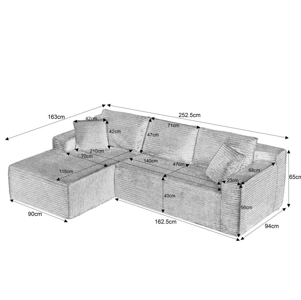Divano modulare ULEVR 252,5x163x65 cm nero con 4 configurazioni, schiuma e molle insacchettate