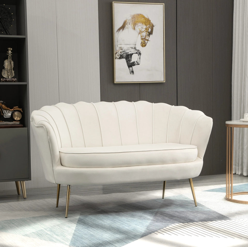 Divano 2 posti in velluto crema con braccioli, struttura in acciaio zincato 130x77x77 cm