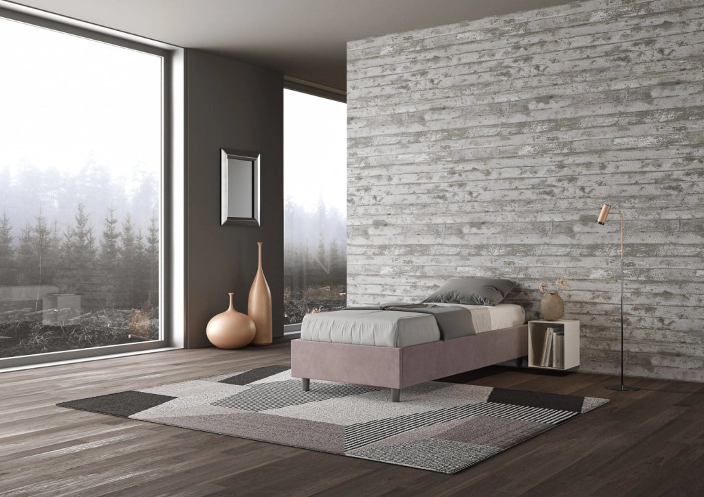 Letto Singolo Sommier 100x200 cm con Rete e Contenitore Azelia Glicine