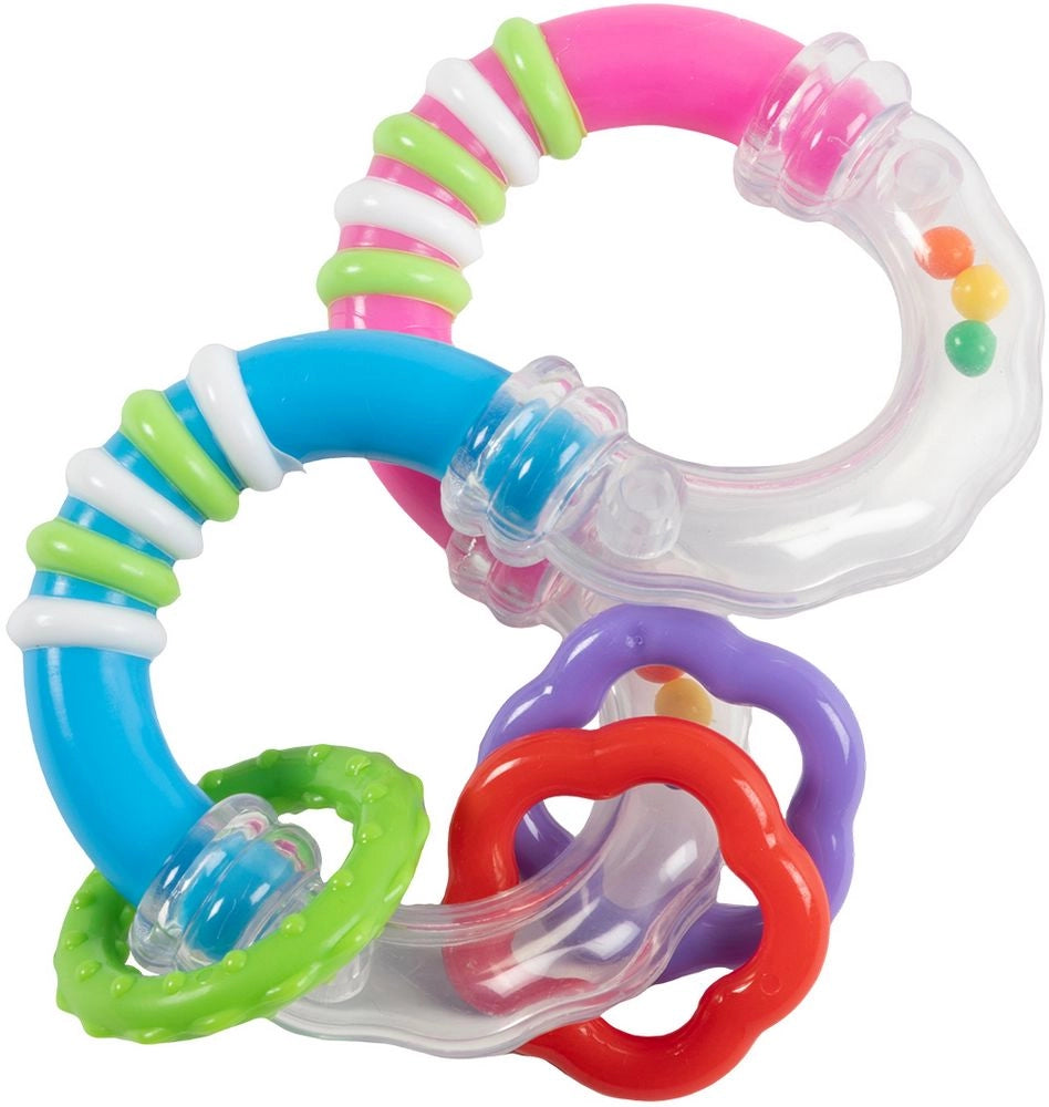 Trillino Zig Zag Poupy per bambini sonoro, leggero e facile da impugnare.