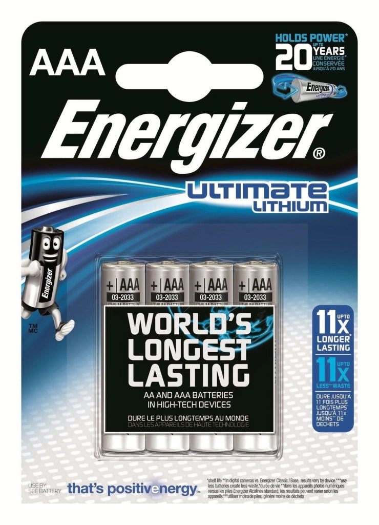 Energizer 629612 Ultimate Lithium Pile Ministilo AAA 1,5V 1200mAh Non Ricaricabili Confezione da 4 Pezzi