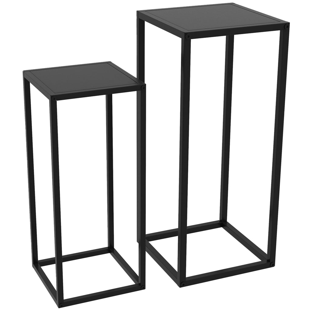 Set di 2 portapiante 25x25x58.5 e 31x31x65 cm salvaspazio in acciaio nero