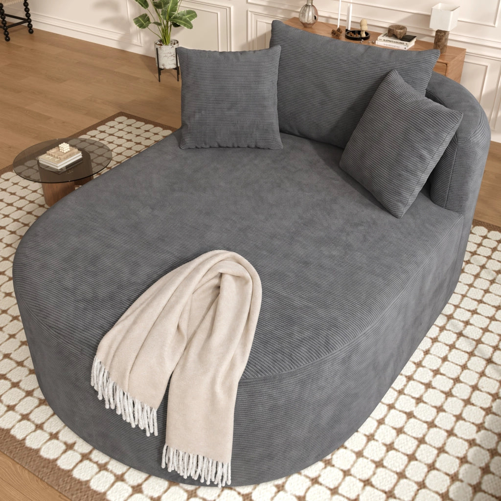 Poltrona relax ovale in velluto a coste; seduta extra profonda 122 cm; schiuma; grigio scuro