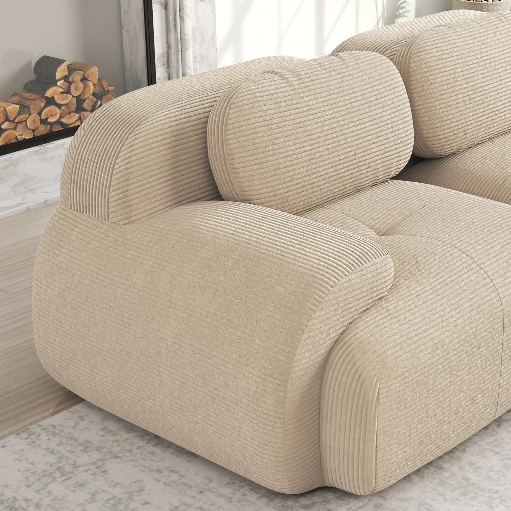 Divano angolare modulare 4 posti in velluto a coste beige, 32D, senza montaggio