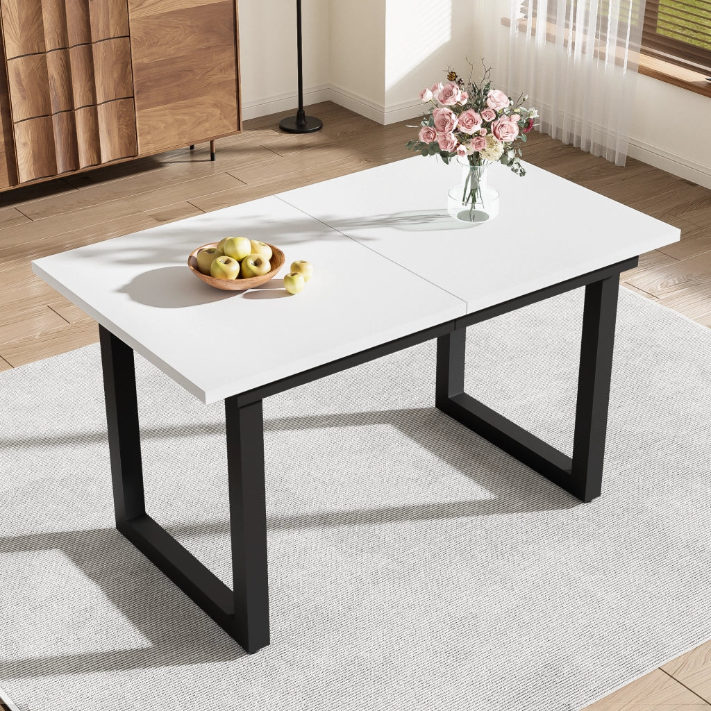 Tavolo allungabile da pranzo bianco e nero con piano in MDF; telaio metallico e piedini regolabili