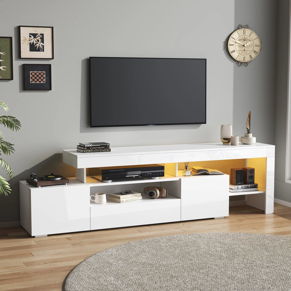 Mobile TV; 192x37x53 cm; con LED; finitura lucida; bianco