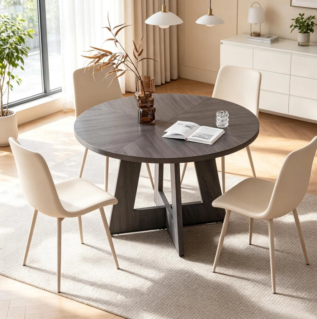 Tavolo da pranzo rotondo in legno massello Ø 120 cm, stile industriale, per 4-6 persone