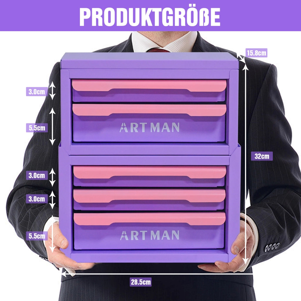 Organizzatore da scrivania con cassetti 36 x 24 x 32 cm in acciaio viola rosa