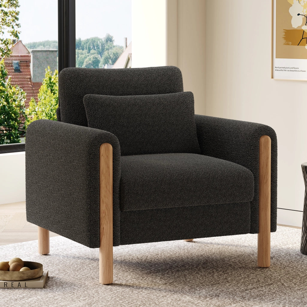Poltrona lounge 87x83x88,5 cm con cuscini in tessuto teddy grigio scuro