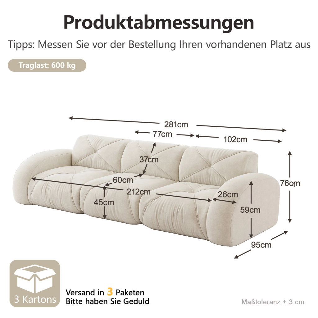 Divano modulare senza struttura in ciniglia beige chiaro con imbottitura in schiuma 32D