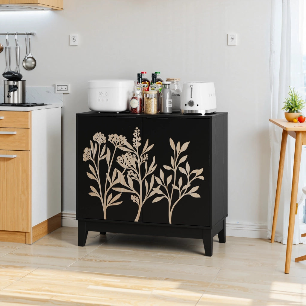 Sideboard con 2 ante e ripiani interni regolabili in MDF; nero