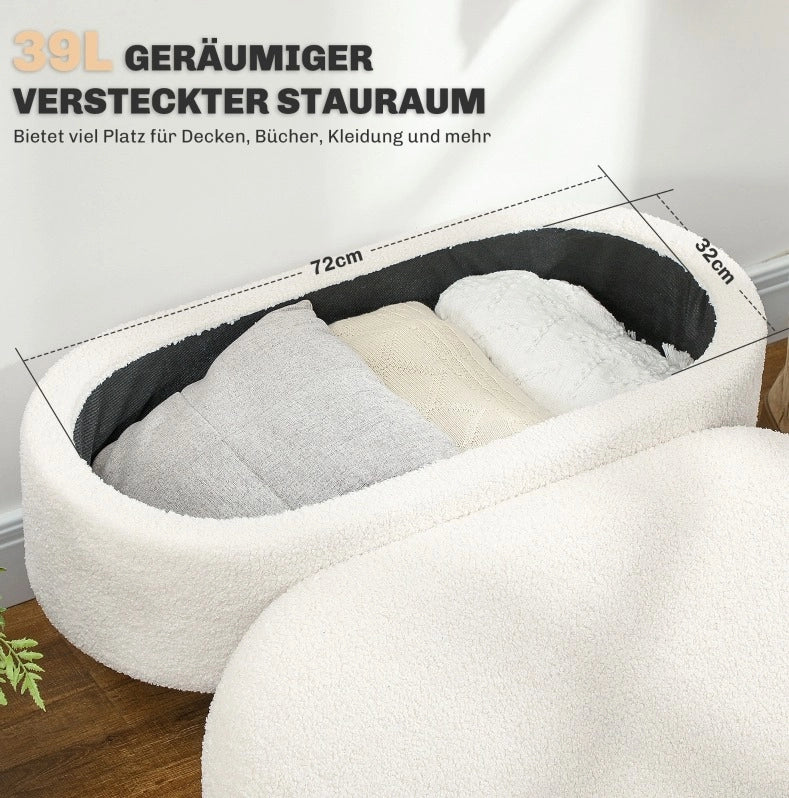 Panca con contenitore e coperchio in legno e tessuto bianco, 82x41x45 cm, per ingresso, soggiorno e camera da letto