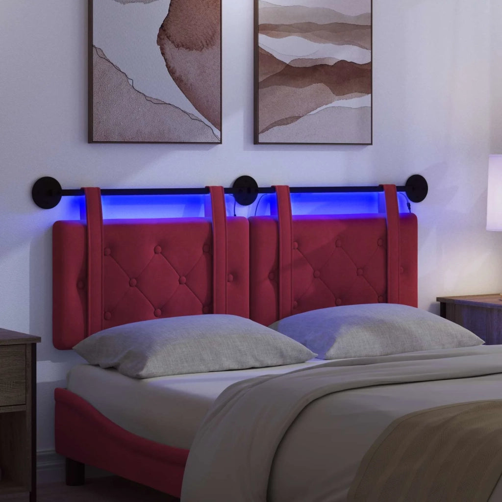 Testiera | Testata sospesa Con luce LED Rosso Vino Velluto
