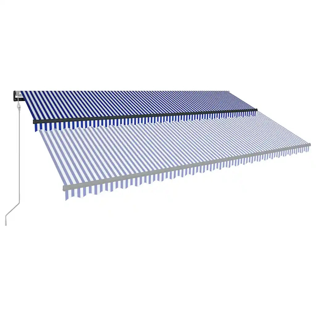 Tenda con Sensore Vento e LED 600x300 cm Blu e Bianca 3051284