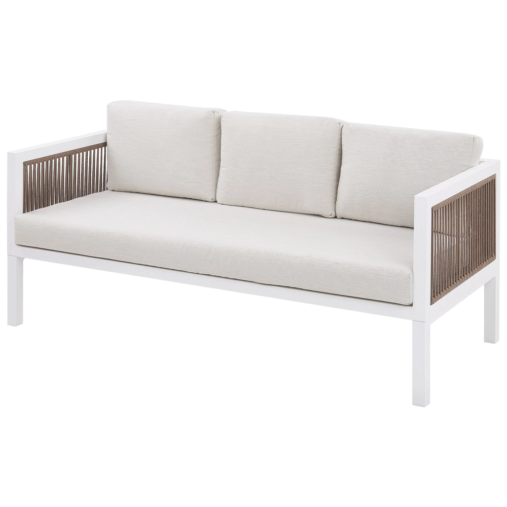 Divano da Giardino 5 Posti Bianco e Marrone Alluminio 5 Posti con Cuscini Moderni