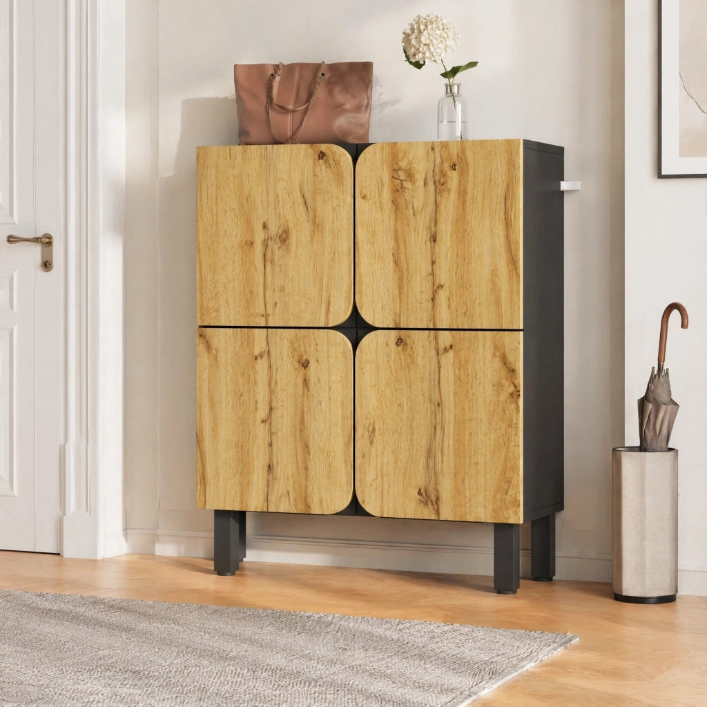 Scarpiera in MDF con ripiani regolabili e chiusura ammortizzata; 80 ¡Á 38;5 ¡Á 95 cm; naturale e nero