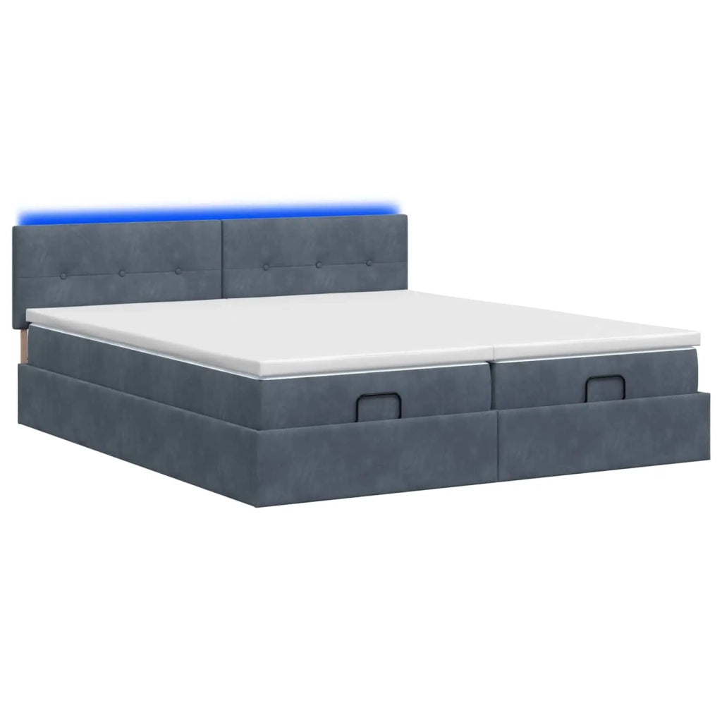 Letto Ottomano con Materasso e LED Grigio Scuro 200 x 200 cm 3457339