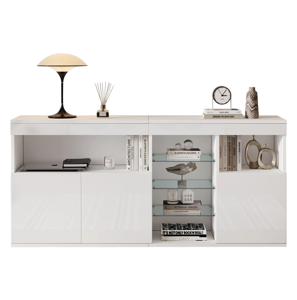 Madia con 3 ante vano aperto ripiani regolabili LED via app frontale lucido bianca 155;5 × 35 × 72 cm