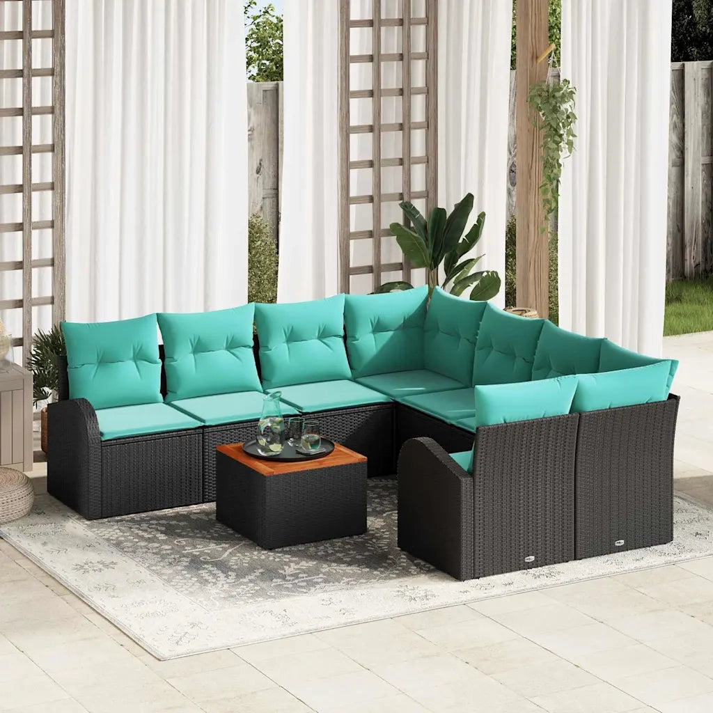 Set Divano da Giardino 9 pcs Nero e Turchese polyrattan 3356233