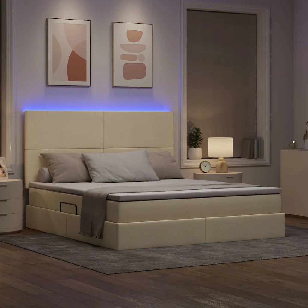 Letto con contenitore e LED Crema 160 x 200 cm Poliestere