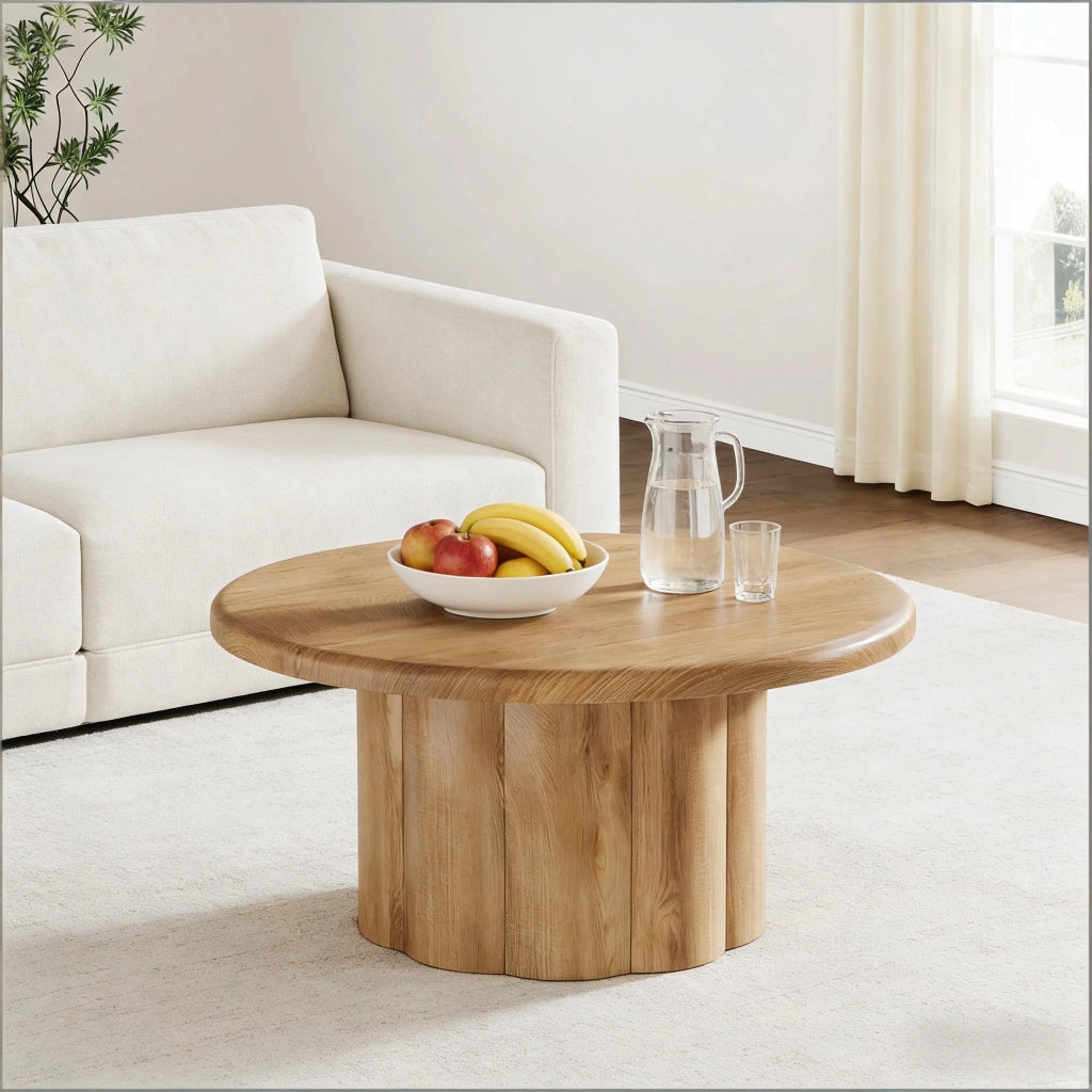 Tavolino da caffè rotondo 80 cm con base a colonne scanalate in MDF superficie antigraffio colore marrone