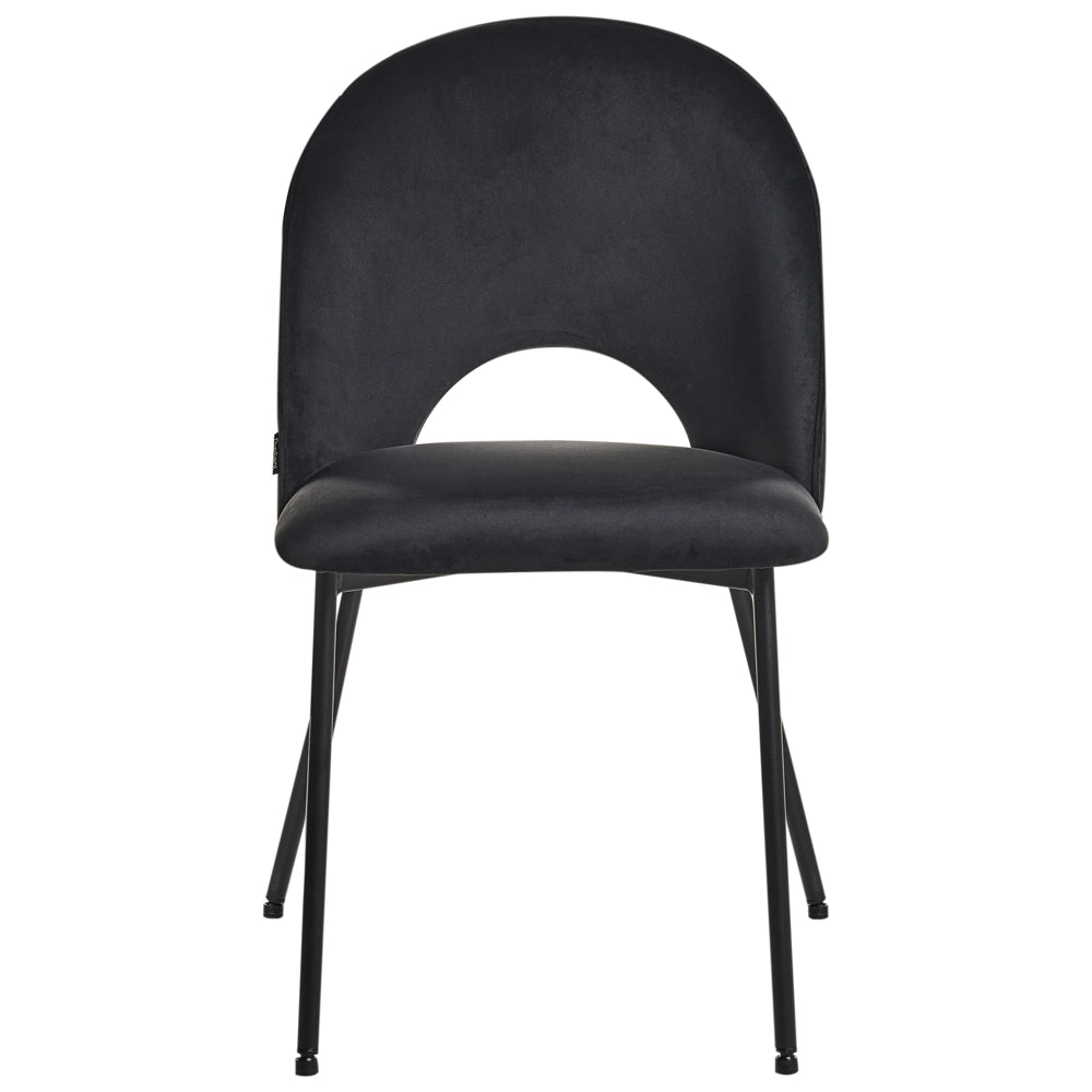 Set di 2 sedie da pranzo rivestimento in velluto nero gambe nere glamour retrò