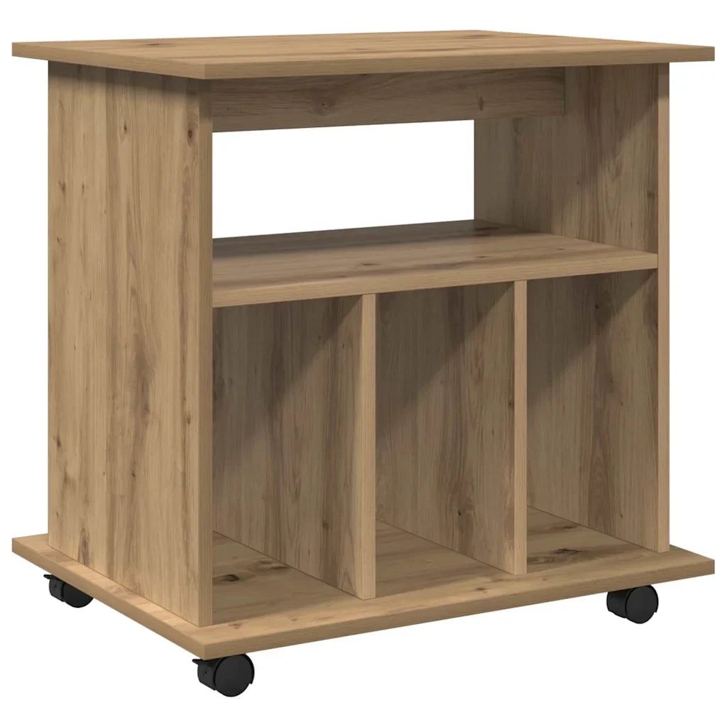 Mobiletto multifunzionale su ruote 60 x 45 x 60 cm con ampio spazio contenitivo e pratiche rotelle in legno di rovere composito 02_0050908