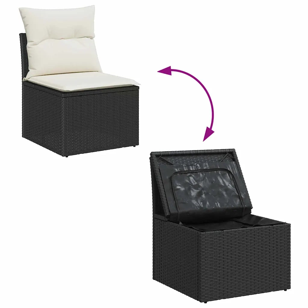 Set Divano da Giardino con cuscino 6 pcs Nero e Crema
