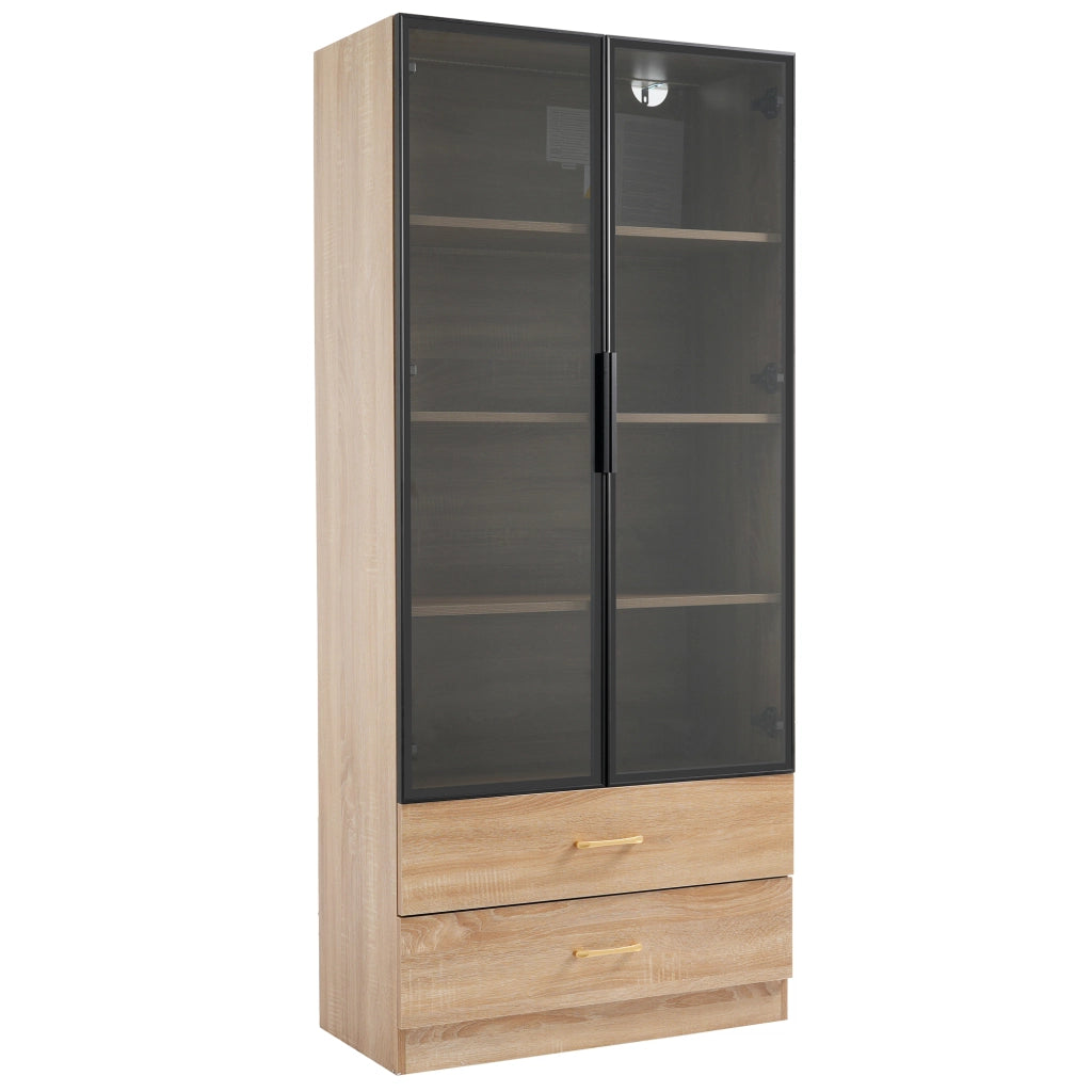 Mobile da bagno con vani aperti e anta in vetro - in MDF - 75×34.5×170 cm - marrone