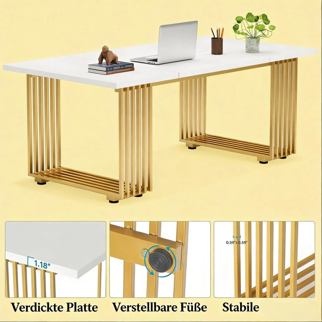 Scrivania da ufficio classica bianca e oro 180x79x78 cm per computer e lavoro