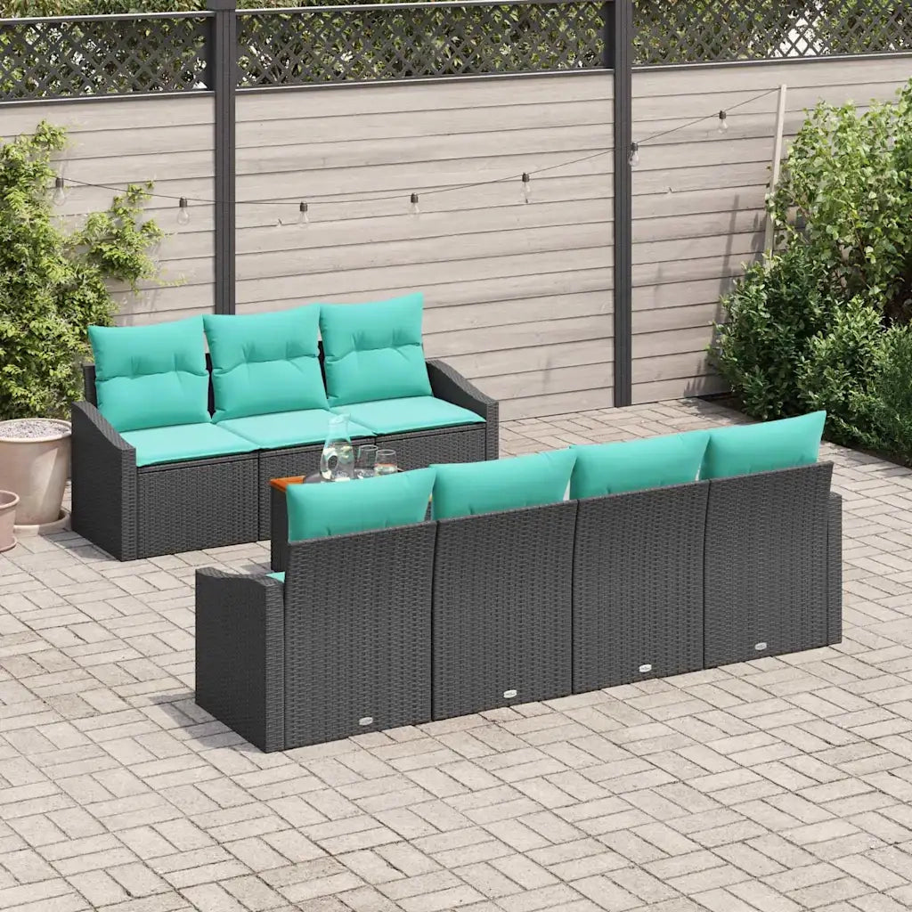 Set Divano da Giardino con cuscino 8 pcs Nero polyrattan 3347795