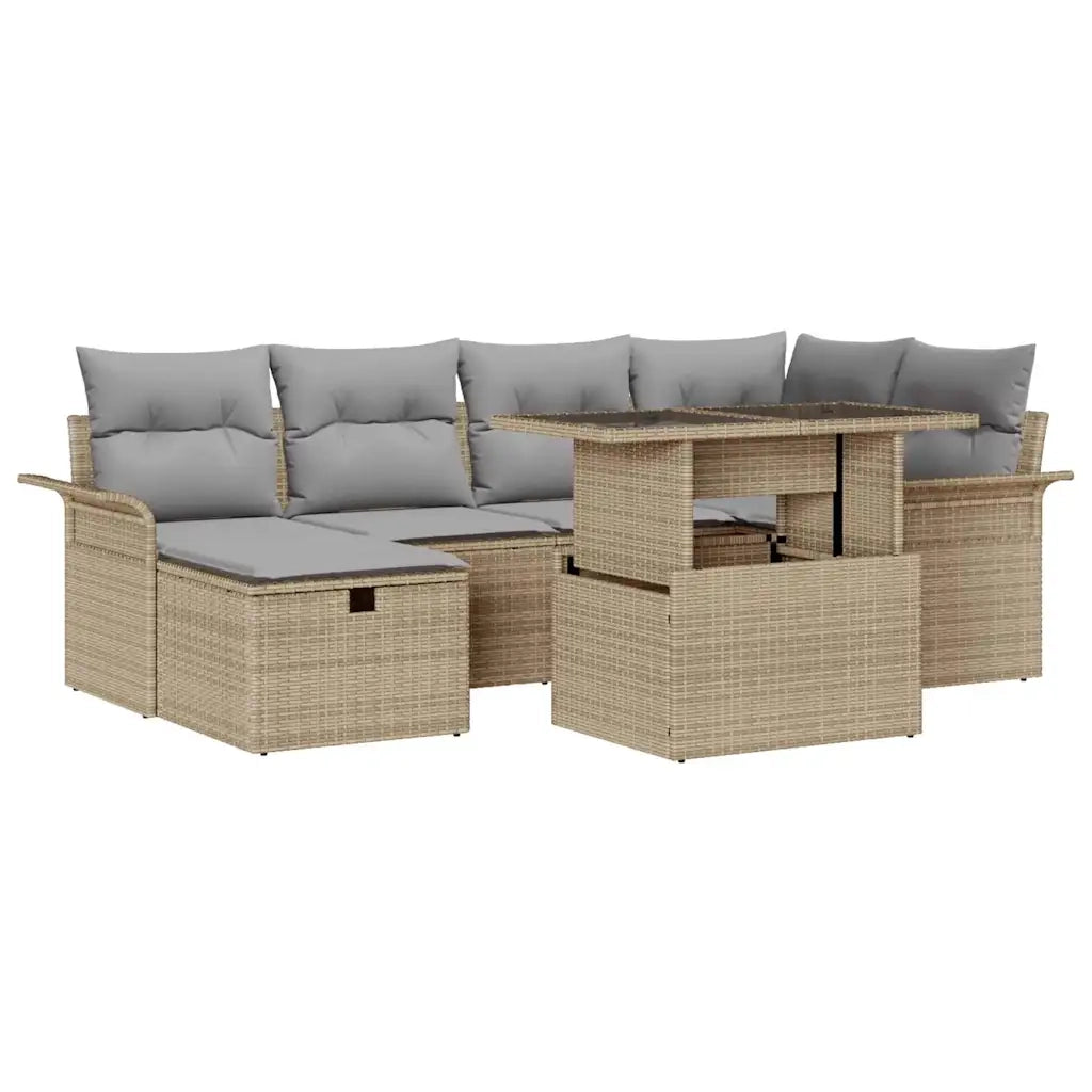 Set Divano da Giardino con cuscino 7 pcs Beige polyrattan 3359677