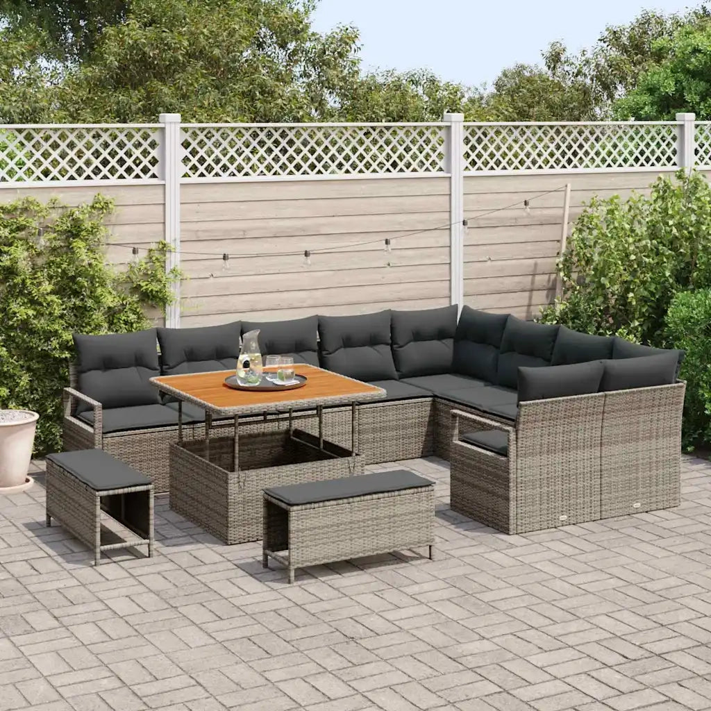 Set Divano da Giardino con cuscino 12 pcs Grigio polyrattan 3362558