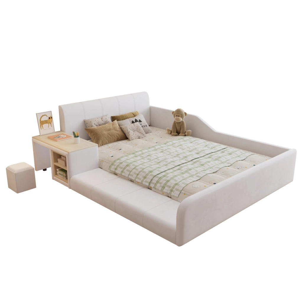 Letto imbottito per bambini 140x200 cm bianco in velluto con scrivania