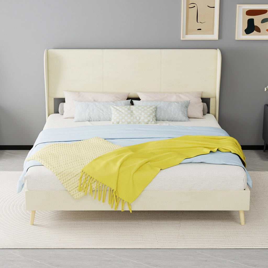 letto imbottito tessuto e metallo beige 160 x 200 cm