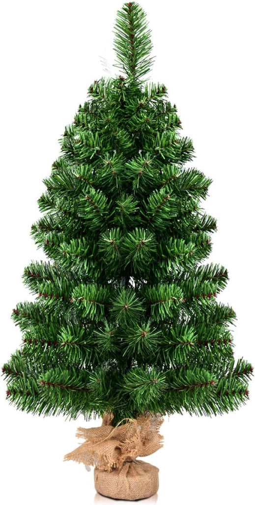 Mini Albero di Natale 60/90 cm, Albero di Natale Piccolo con 67/96 Rami e Base in Cemento, Albero di Natale da Tavolo per Casa, Negozio e Ufficio, Verde (90 x 45,5 x 45,5cm)