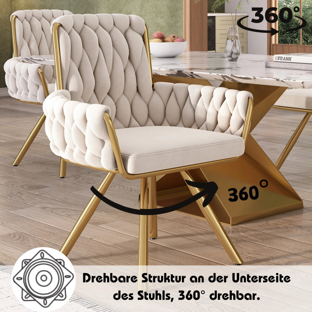 Sedia da Pranzo Girevole in Velluto ¨C Xylo ¨C Set 4 Pezzi, Gambe in Metallo, Beige