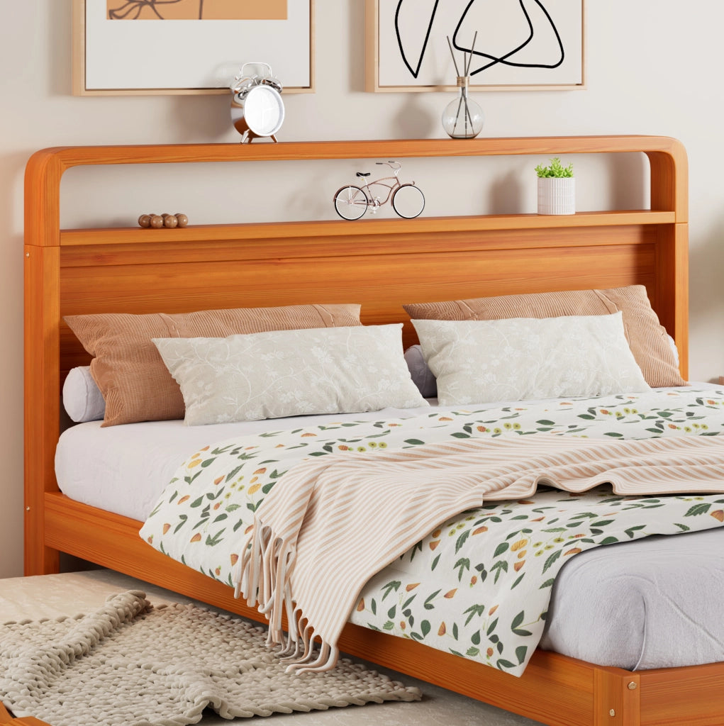 Letto matrimoniale 140x200 cm con letto estraibile 90x190 cm in legno naturale HOMVRA