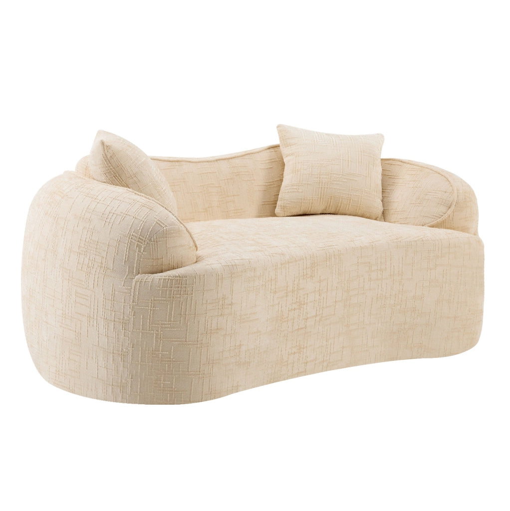 Divano curvo 2 posti con braccioli e 2 cuscini; beige