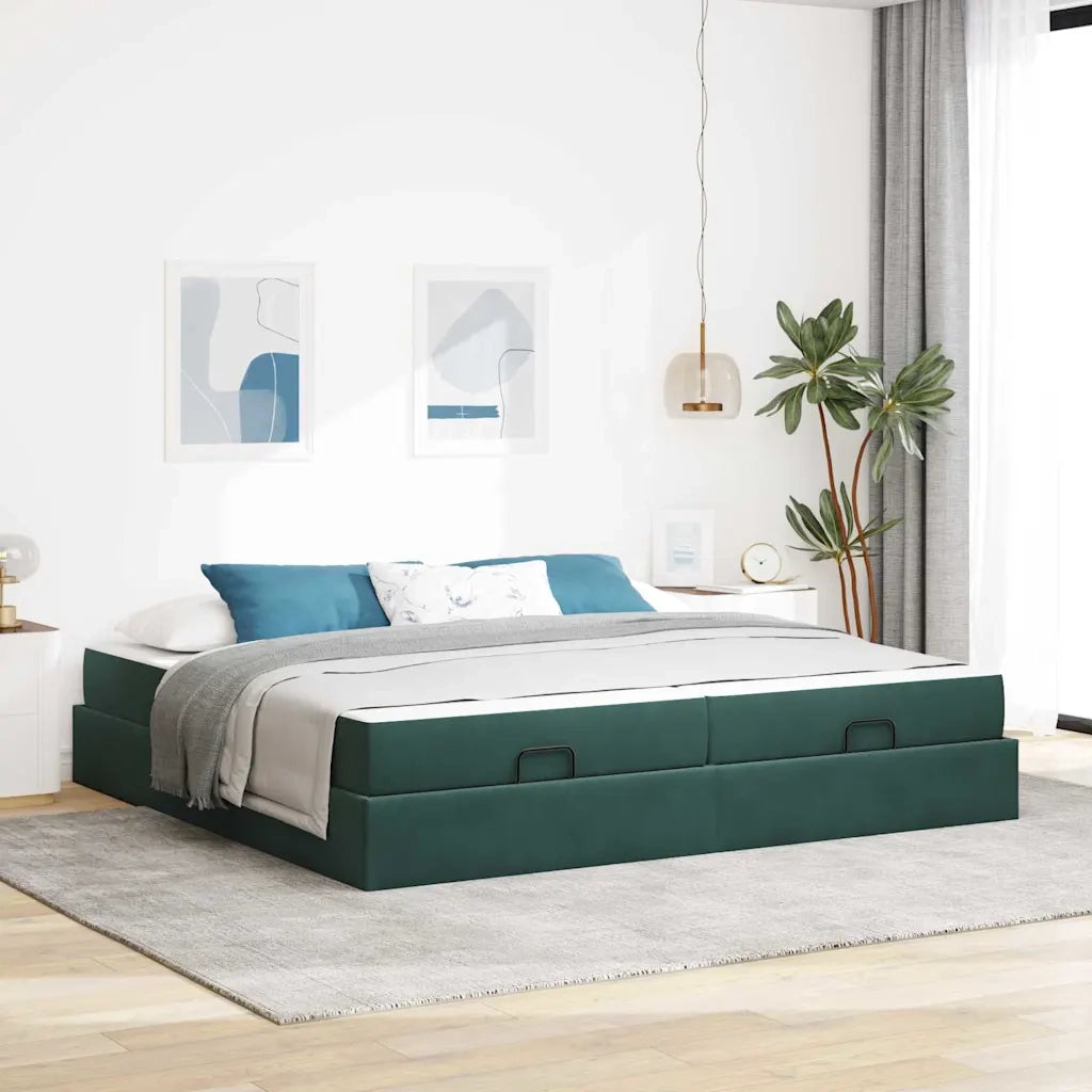 Struttura letto con materasso con materasso 2 pcs Verde Velluto