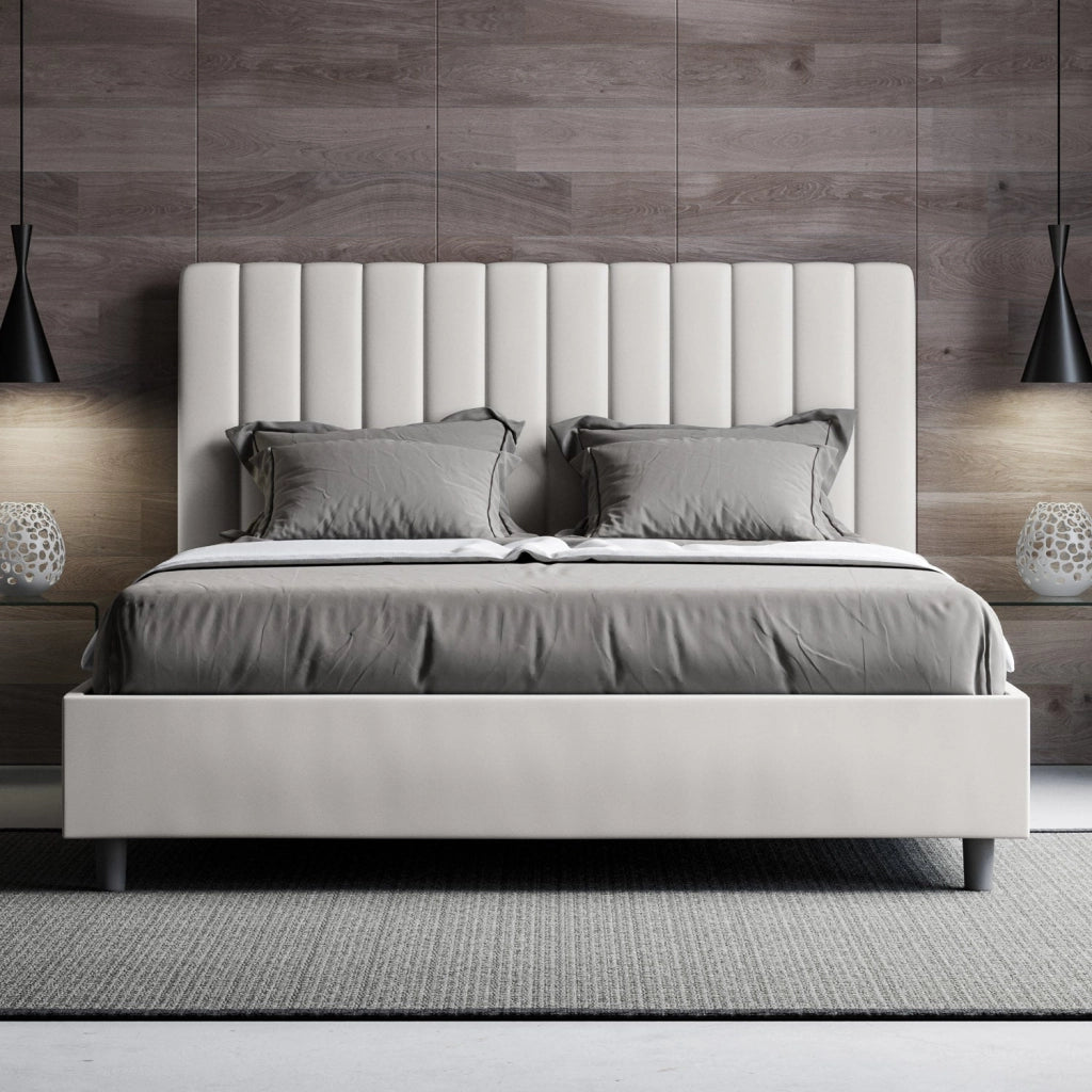 Letto Matrimoniale Francese 140x210 cm con Rete e Contenitore Agueda Bianco