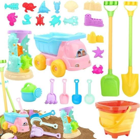 Set di aree di gioco per bambini: 26 pezzi di aree di gioco con ciotola pieghevole, cucchiaio, rastrello e forme di zappa, set di aree di gioco per bambini da 2 a 6+ anni