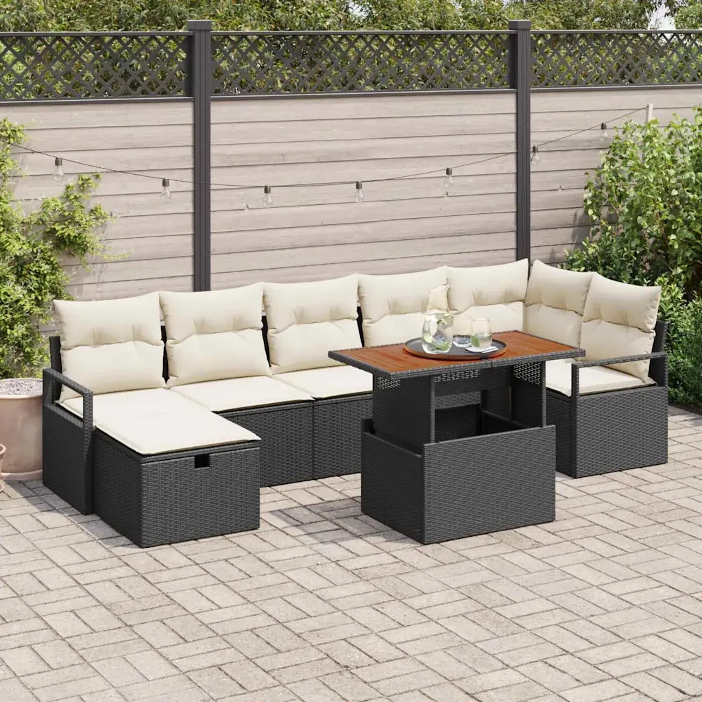 Set Divano da Giardino con cuscino 8 pcs Nero polyrattan