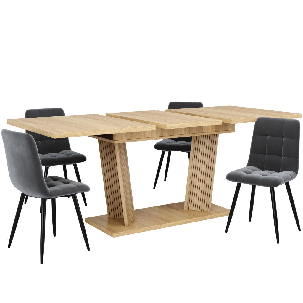 Tavolo da Pranzo Allungabile in MDF e Metallo, Design a Doppia Colonna, 120-160x80x76 cm, Marrone Naturale