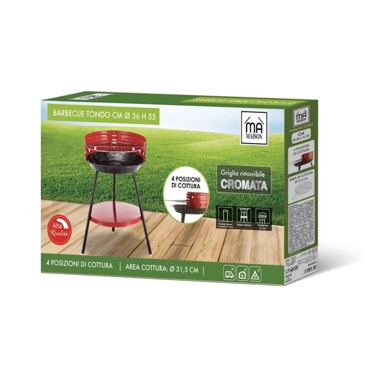 BARBECUE TONDO 4 POSIZIONI DI COTTURA 36X55H CM GRIGLIA RIMOVIBILE CROMATA