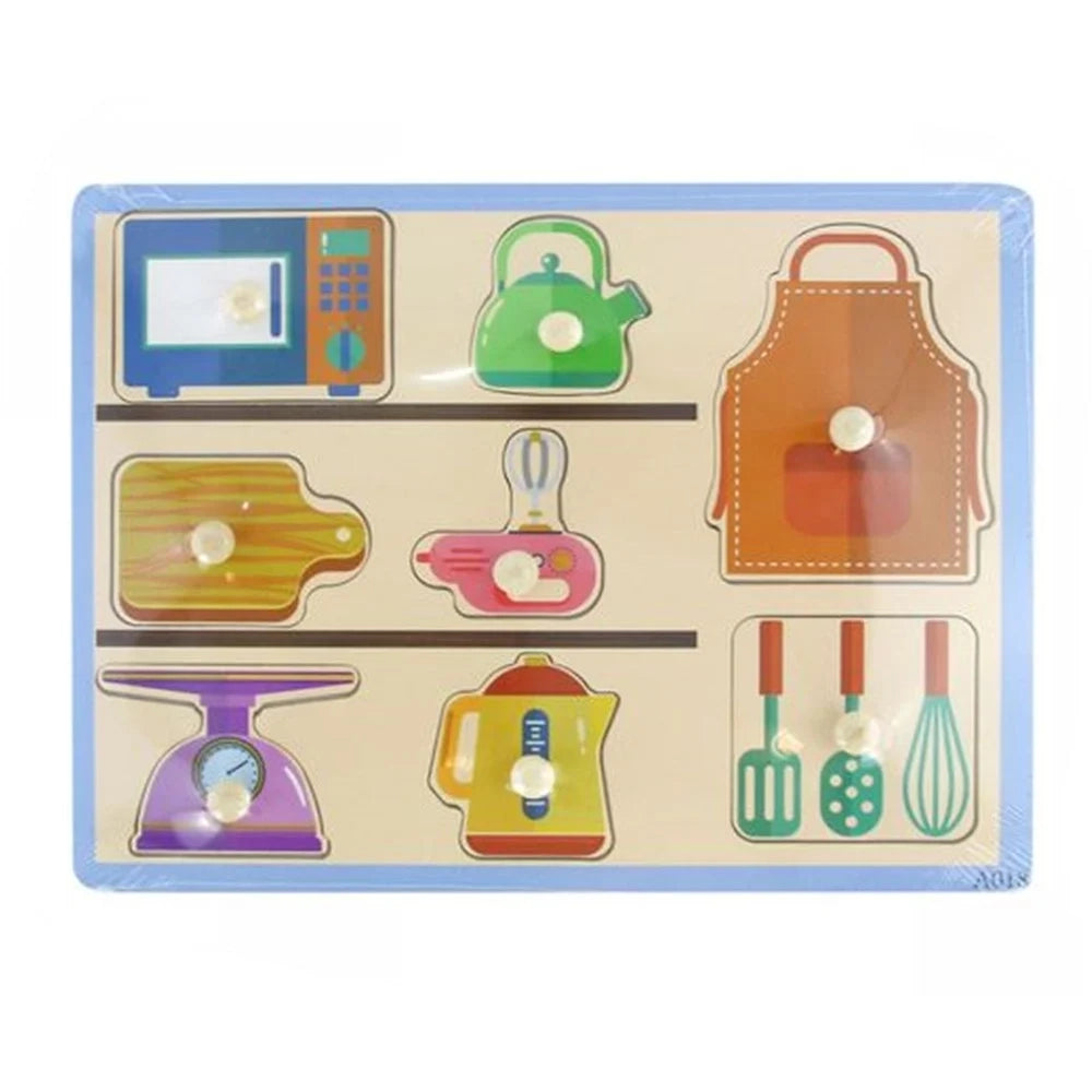 Trade Shop - Puzzle A Incastro Tema Utensili Cucina Gioco Educativo Legno Per Bambini Con Pomelli 07531 -